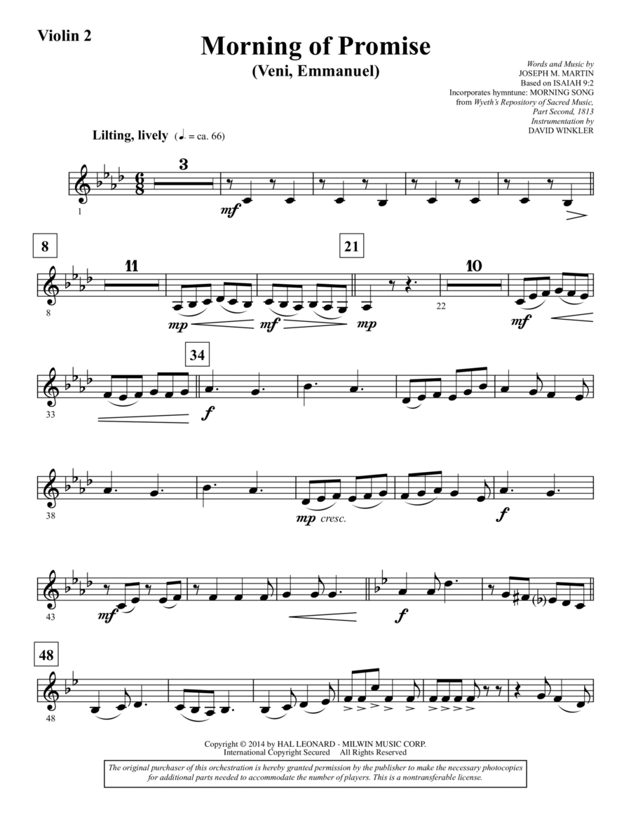 Morning of Promise - Violin 2 Choir scores gallery preview page 1