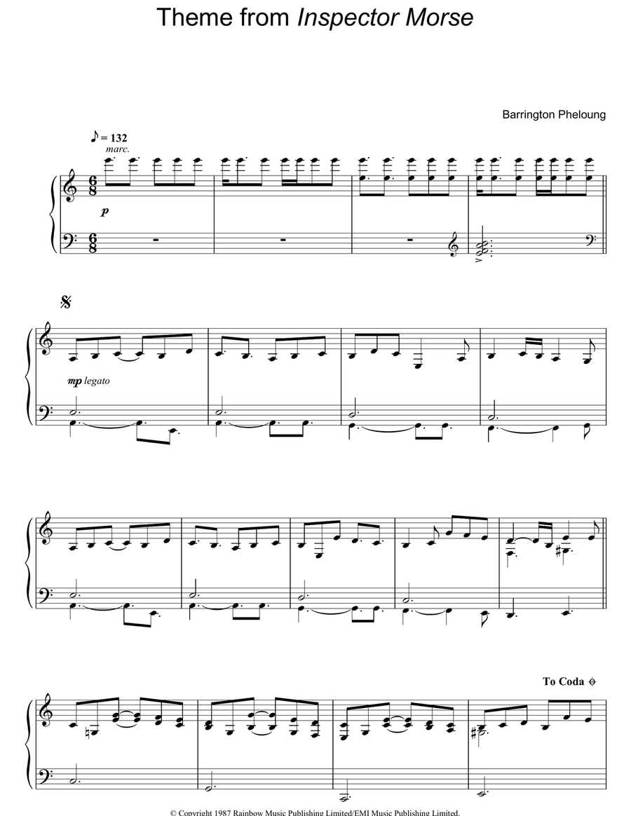 Theme from Inspector Morse Piano Solo scores gallery preview page 1