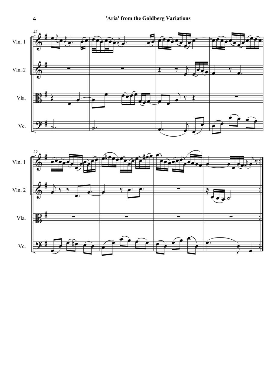 Aria from the Goldberg Variations: for string quartet String Quartet scores gallery preview page 4