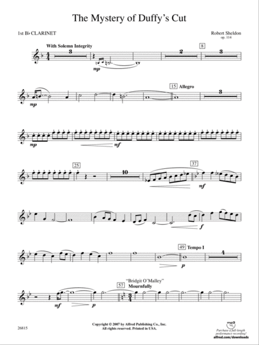 The Mystery of Duffy's Cut: 1st B-flat Clarinet Concert Band scores gallery preview page 1