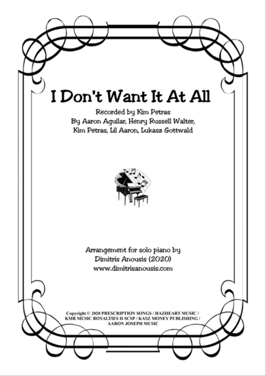 I Don't Want It All Piano Solo scores gallery preview page 1