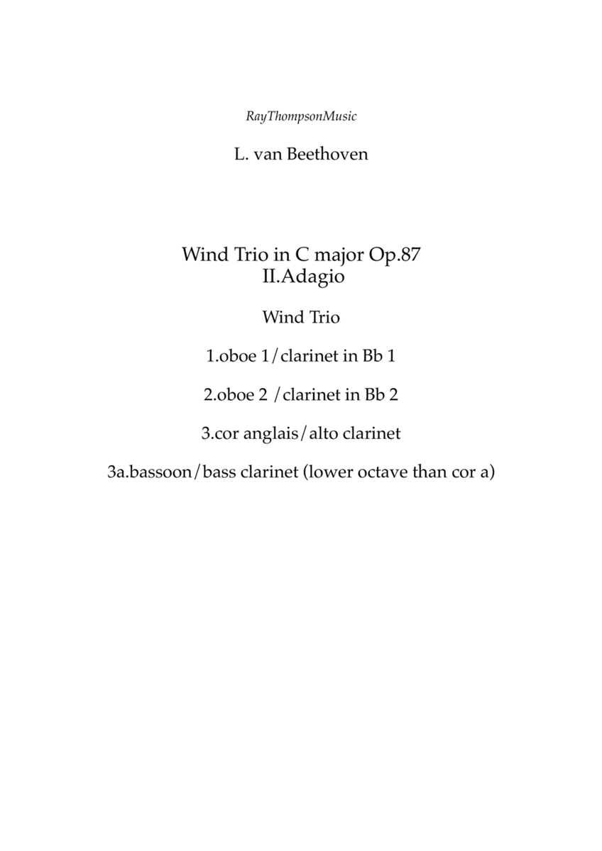 Beethoven: Wind Trio in C Major Op.87 Mvt.II Adagio - mixed woodwind trio image number null