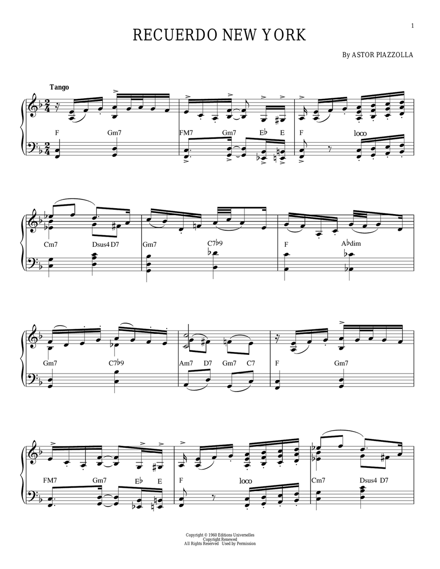 Recuerdo New York Piano Solo scores gallery preview page 1