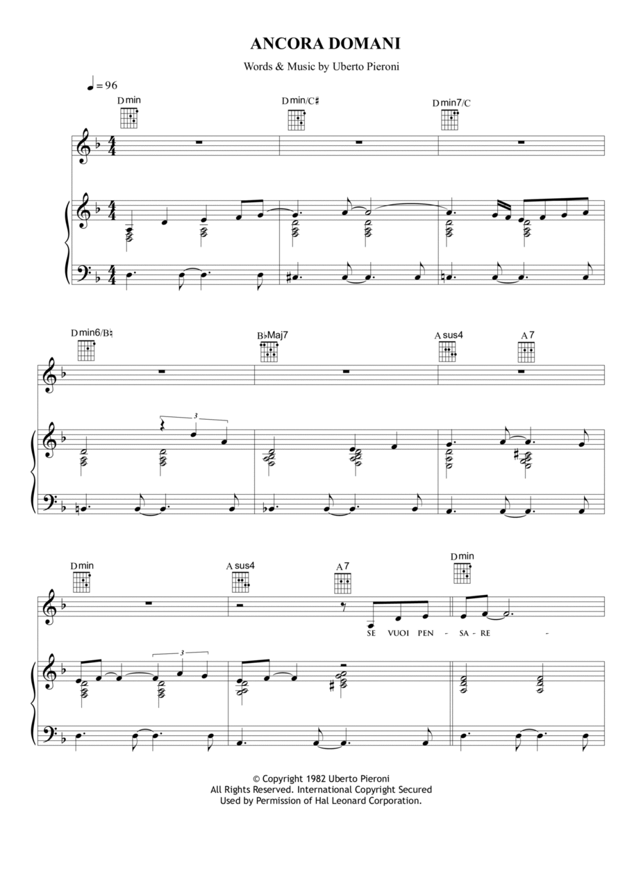 Ancora domani Piano, Vocal, Guitar scores gallery preview page 1