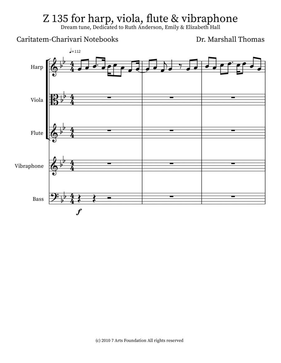 Z 135 for harp, viola, flute & vibraphone Flute scores gallery preview page 1