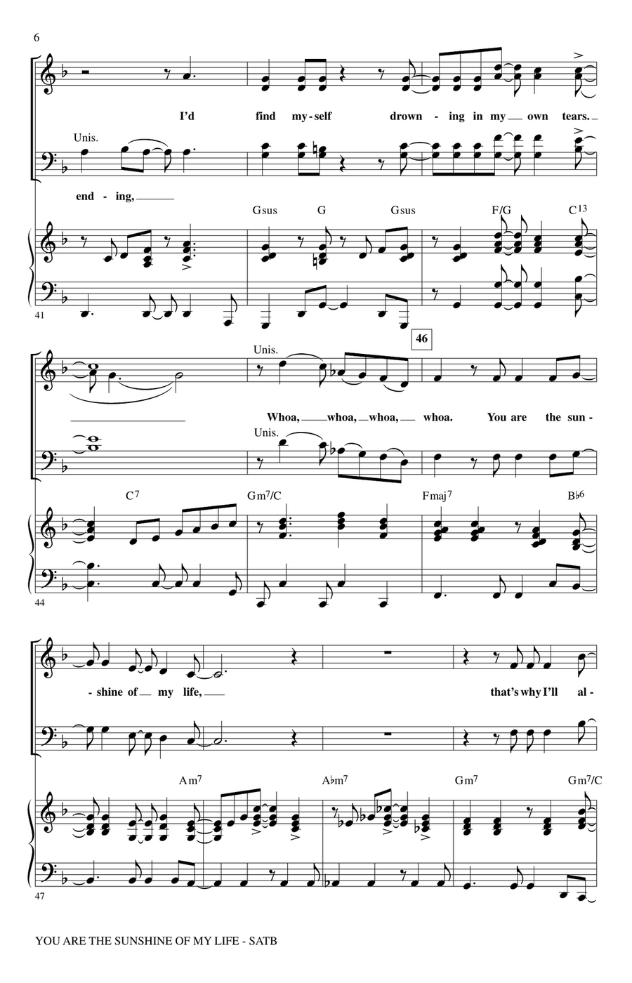 You Are The Sunshine Of My Life (arr. Mac Huff) 4-Part scores gallery preview page 5
