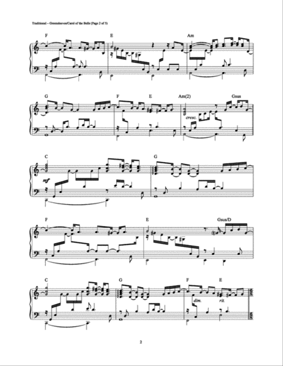 Greensleeves/Carol of the Bells (Medley) Piano Solo scores gallery preview page 2