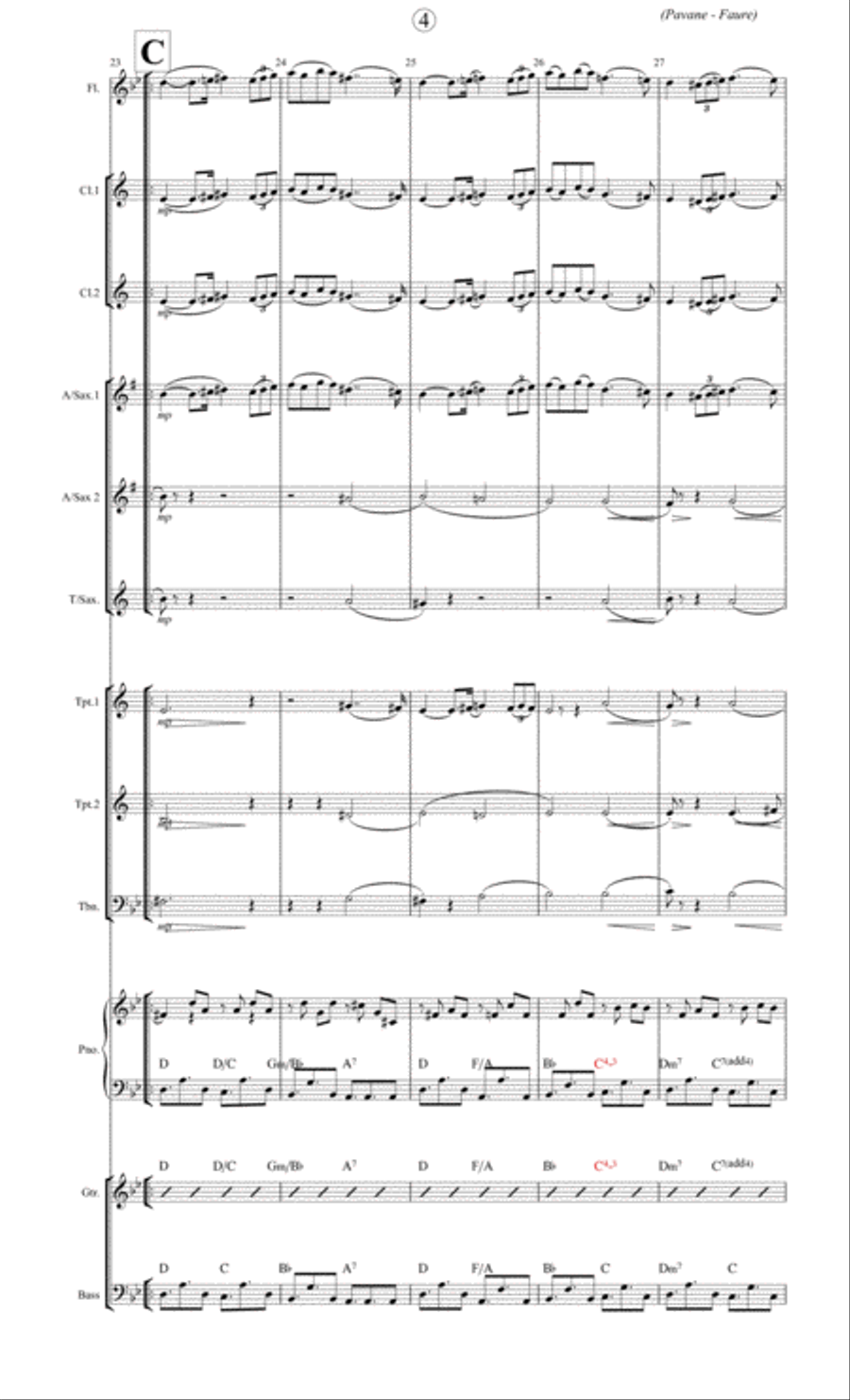 Pavane (Faure) for a medium (Latin) jazz band Jazz Ensemble scores gallery preview page 4
