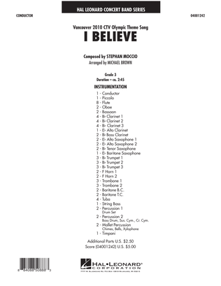Book cover for I Believe (Vancouver 2010 CTV Olympic Theme Song) - Full Score