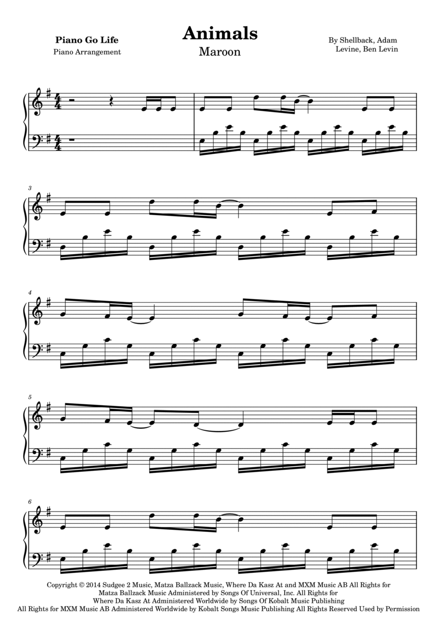 Animals Animals Piano Solo scores gallery preview page 1