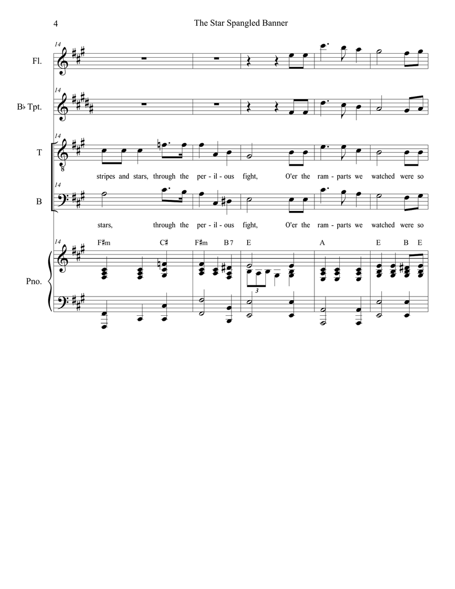 The Star Spangled Banner (Duet for Tenor and Bass solo) Bass Voice scores gallery preview page 5