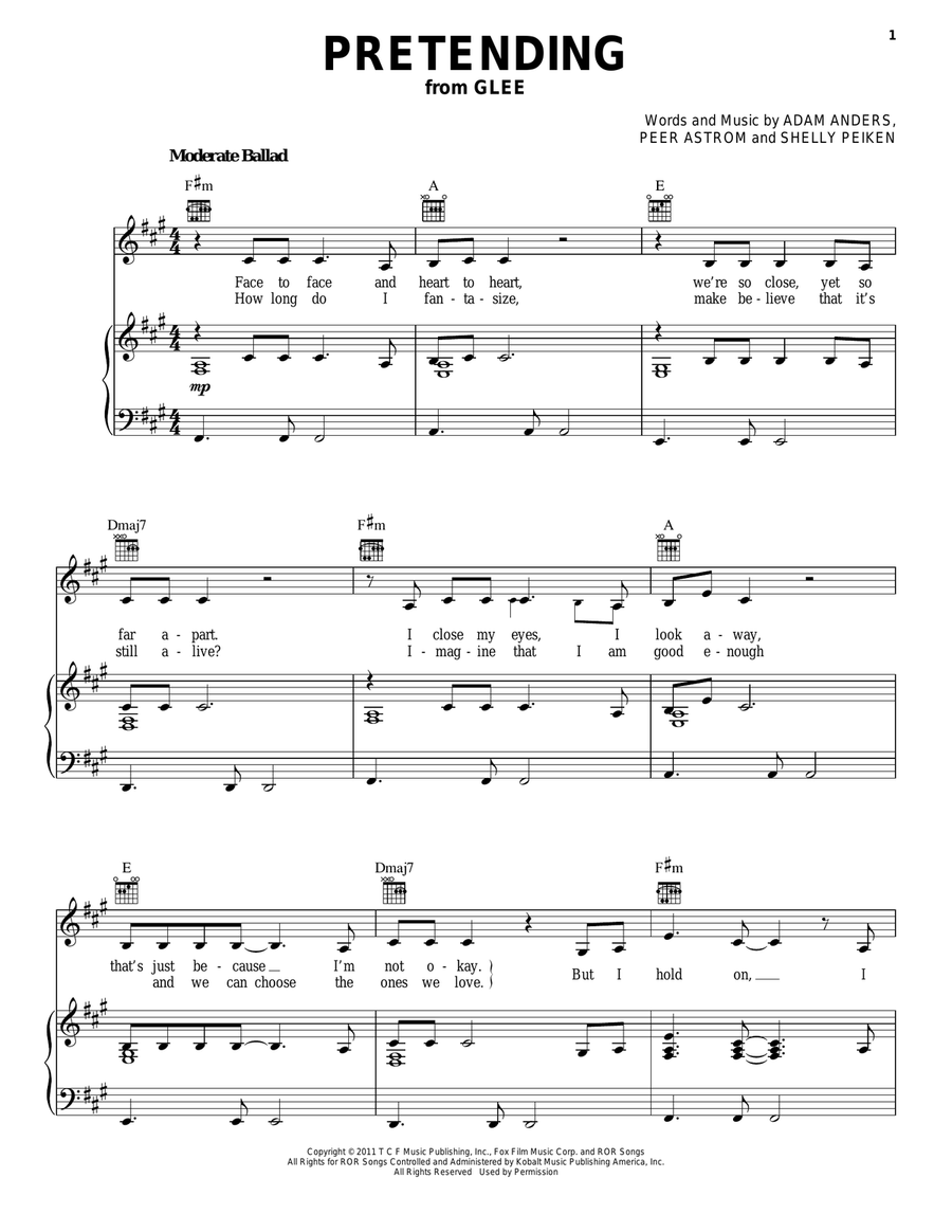 Pretending Pretending Piano, Vocal, Guitar scores gallery preview page 1