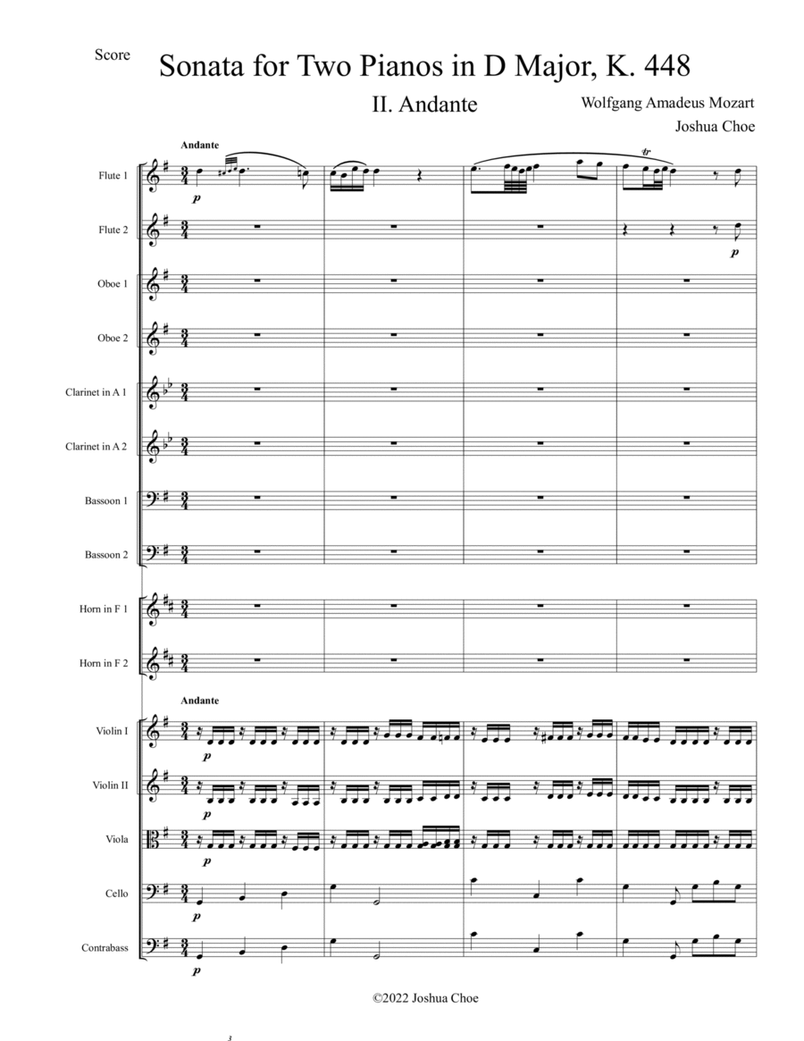 Sonata for Two Pianos in D Major, K. 448, Movement 2 Full Orchestra scores gallery preview page 1