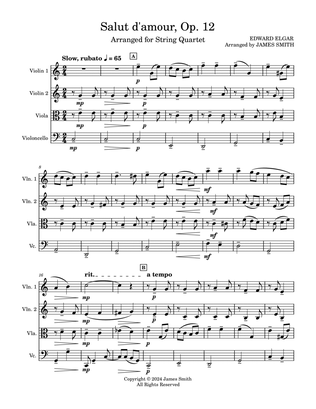 Book cover for Salut d'amour, Op. 12 for String Quartet