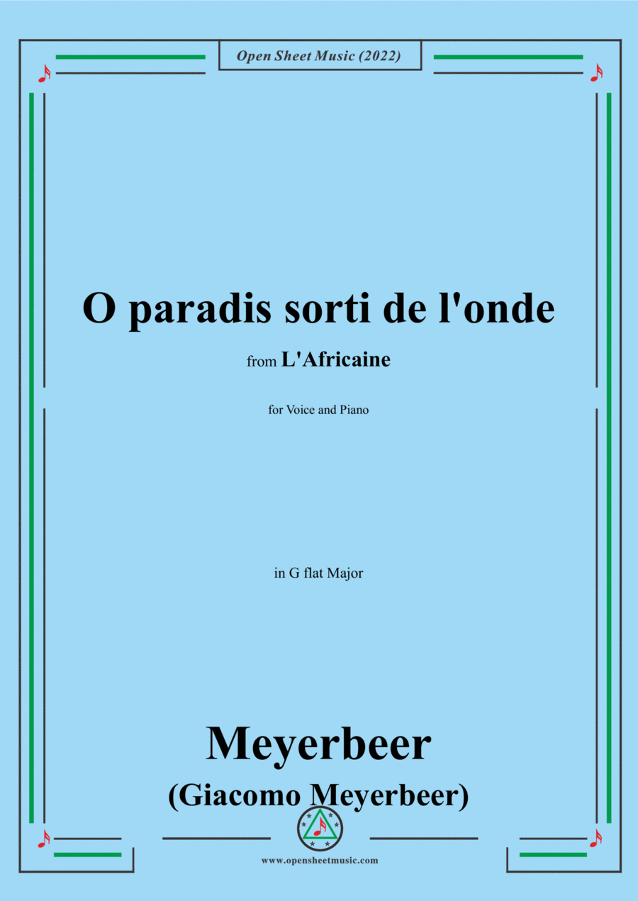 Meyerbeer-O paradis sorti de l'onde,in G flat Major,from L'Africaine,for Voice and Piano Voice Solo scores gallery preview page 1