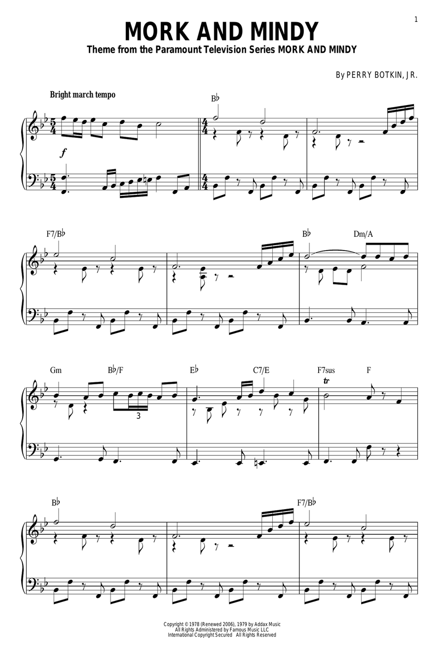 Mork And Mindy Mork And Mindy Piano Solo scores gallery preview page 1