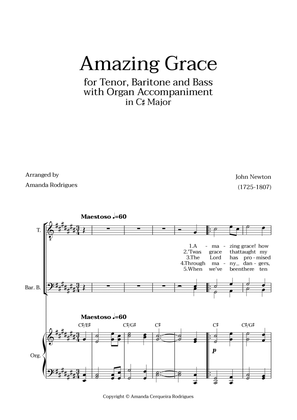 Amazing Grace in C# Major - Tenor, Bass and Baritone with Organ Accompaniment and Chords