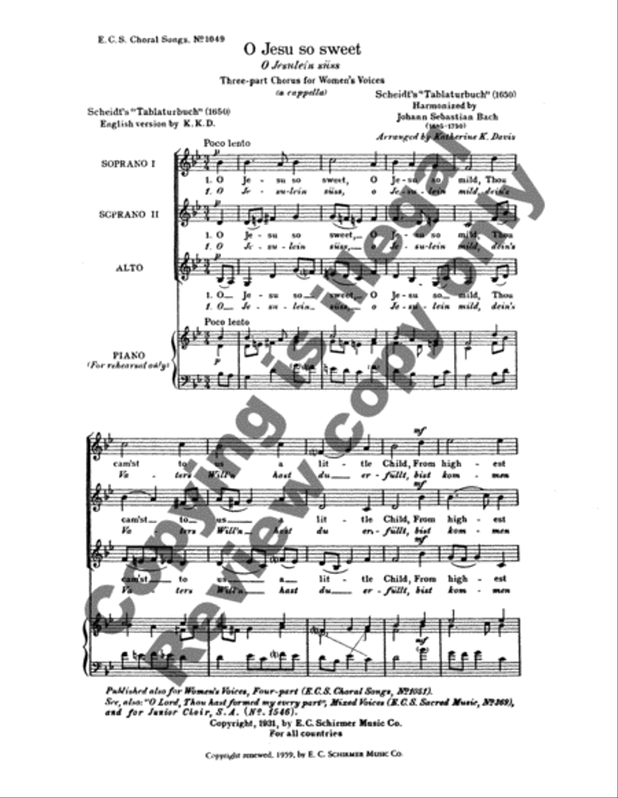 O Jesu So Sweet (O Jesulein suess) SSA scores gallery preview page 3