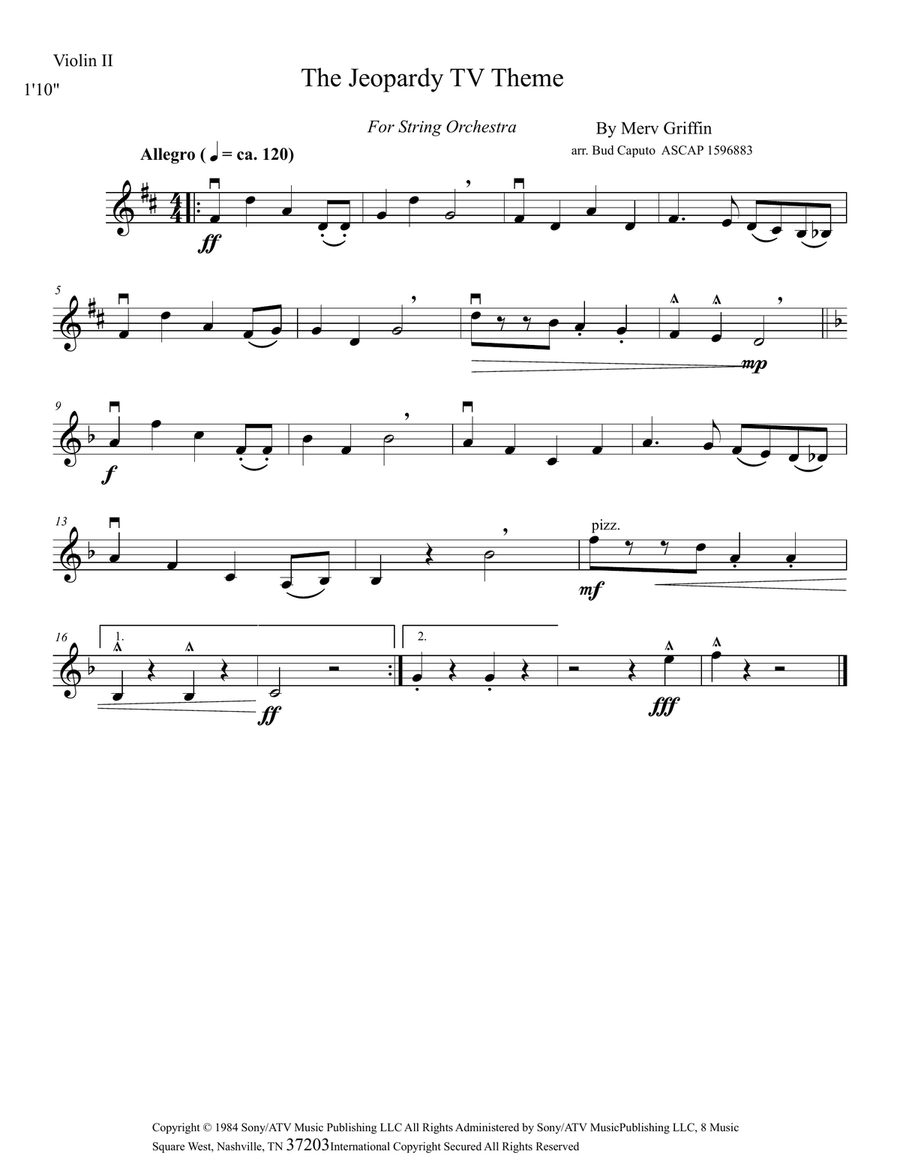 Jeopardy Theme Score and Parts scores gallery preview page 6