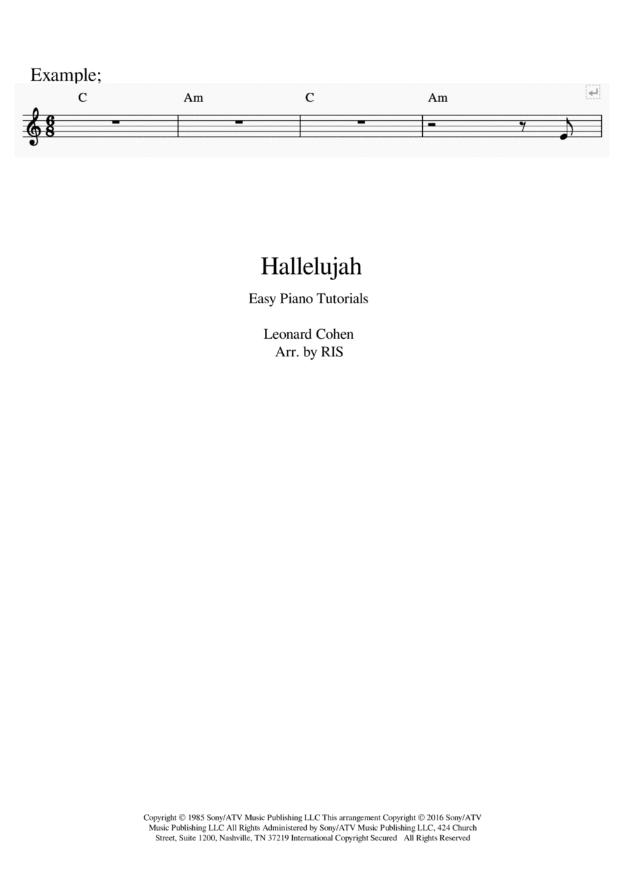 Hallelujah Easy Piano scores gallery preview page 1