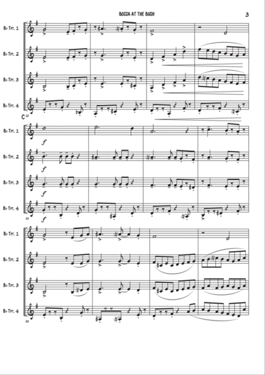 Bossa at the bush - Trumpet quartet Brass Quartet scores gallery preview page 3