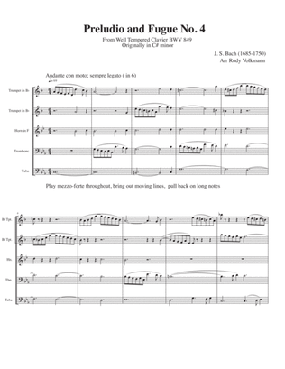 Prelude and Fugue #4 from WTC - BWV 849 for brass quintet