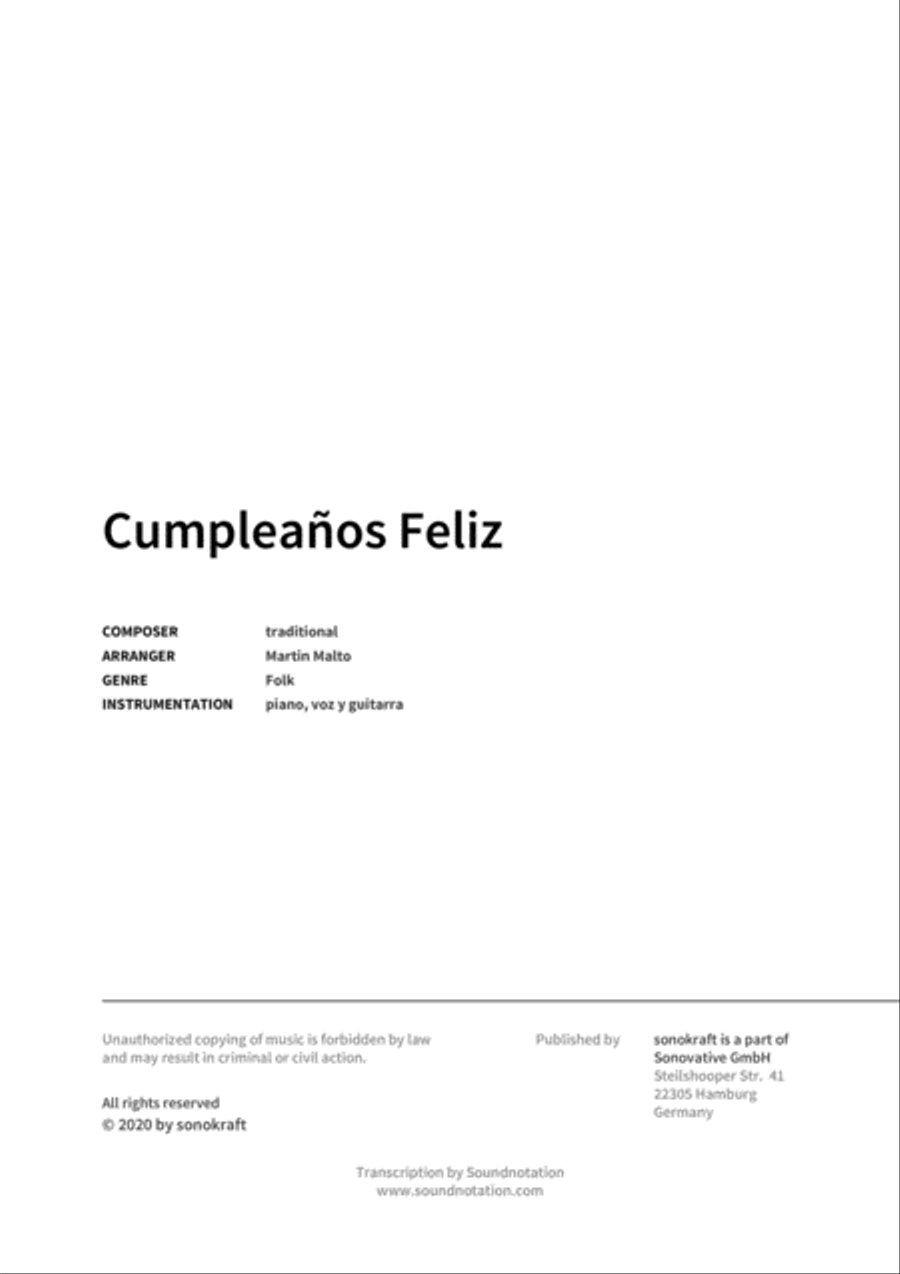 Cumpleanos Feliz Cumpleanos Feliz Piano, Vocal, Guitar scores gallery preview page 2