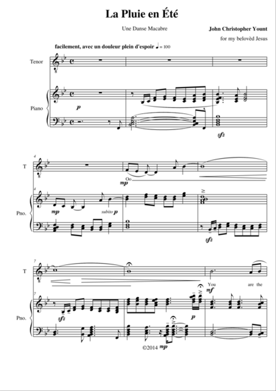 The Rain in Summer (La Pluie en Ete) Tenor Voice scores gallery preview page 1