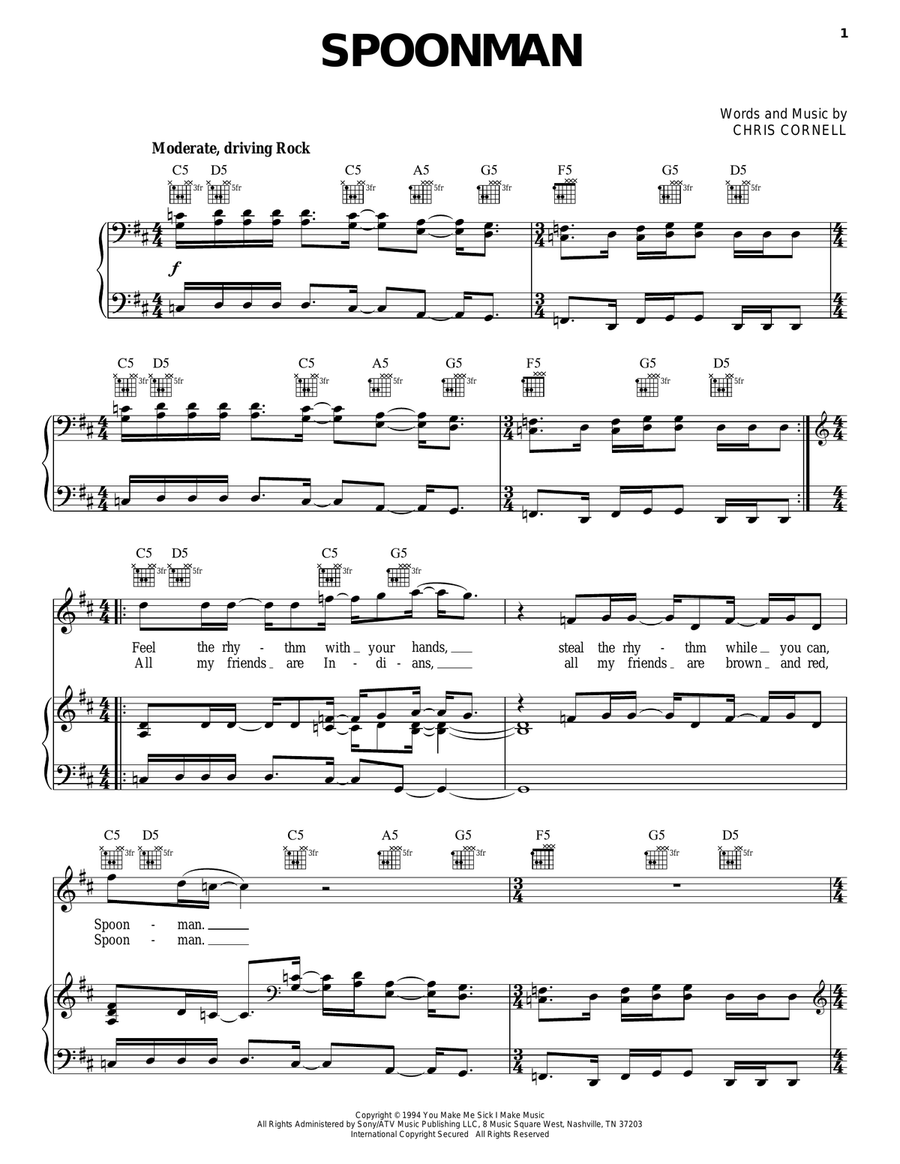 Spoonman Piano, Vocal, Guitar scores gallery preview page 1