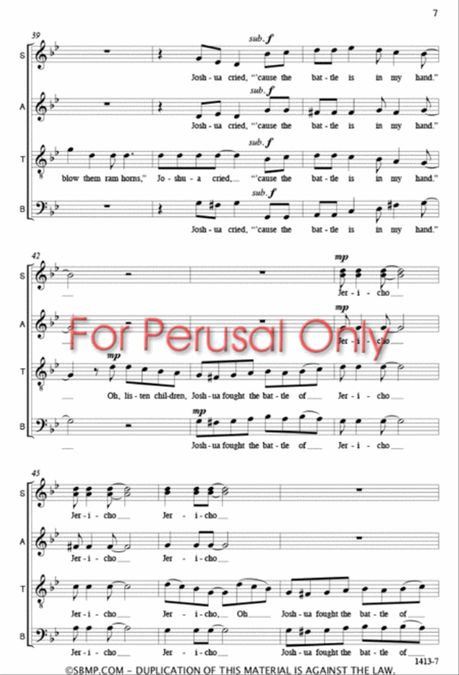 Joshua Fought the Battle of Jericho - SATB a cappella Octavo 4-Part scores gallery preview page 6