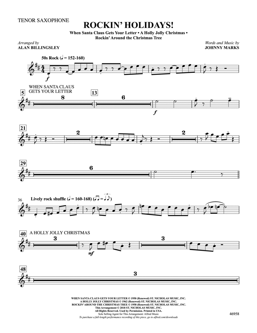 Rockin' Holidays!: B-flat Tenor Saxophone