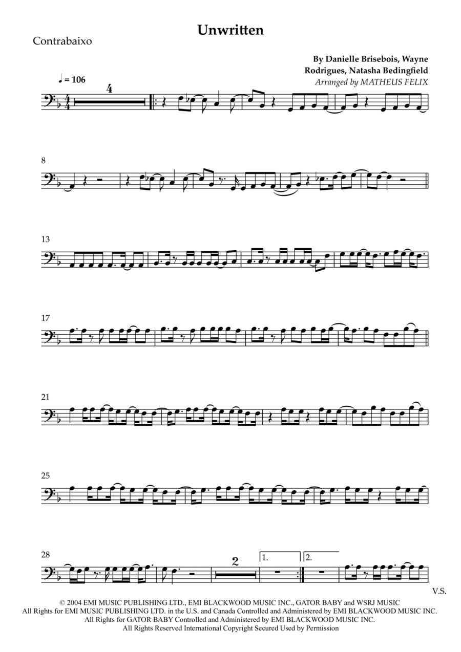 Unwritten Double Bass scores gallery preview page 1