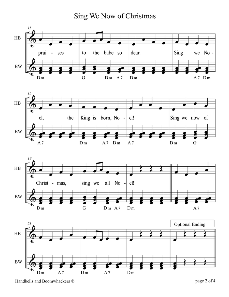 “Sing We Now of Christmas” for 8-note Bells and Boomwhackers® (with Black and White Notes) Handbell Choir scores gallery preview page 6