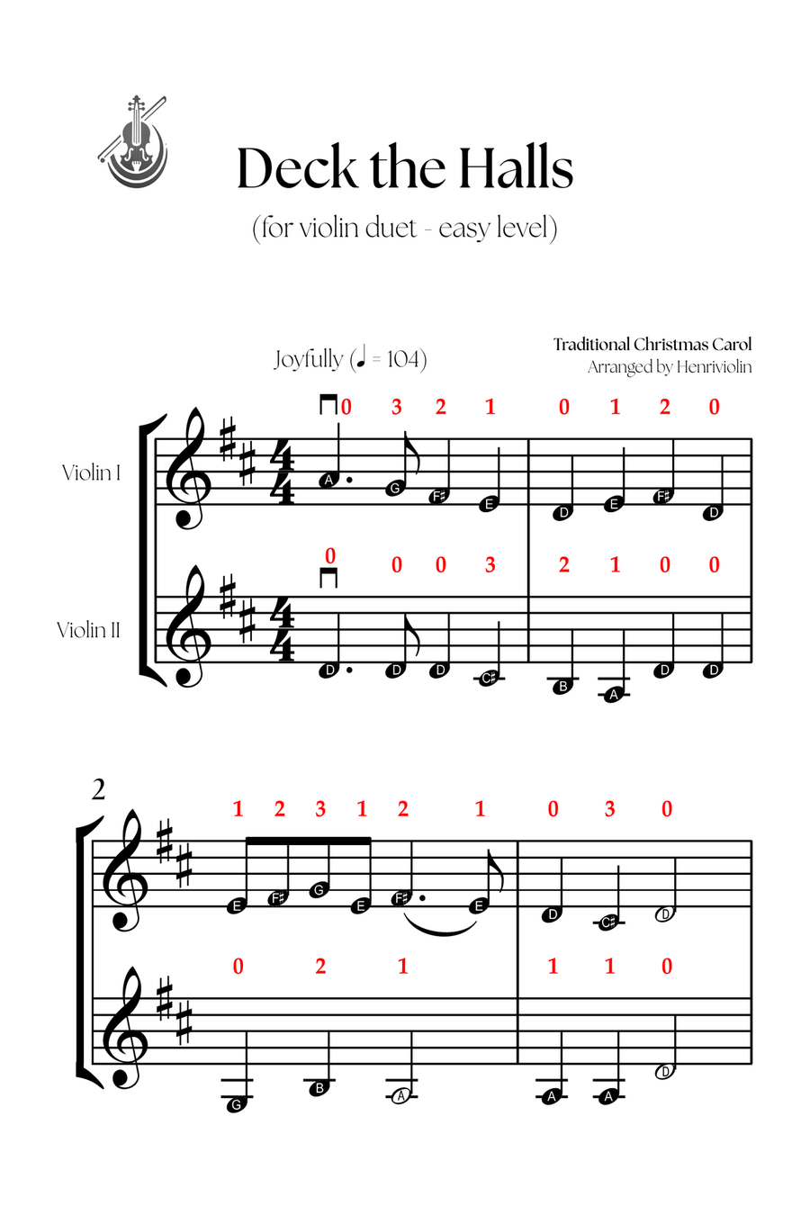 Deck the Halls (VIOLIN DUET - EASY LEVEL) String Duet scores gallery preview page 2