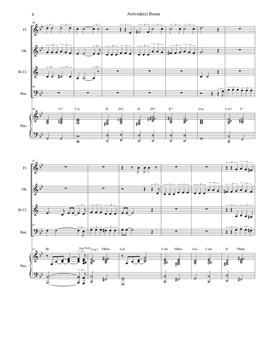 Arrivederci Roma (goodbye To Rome) Woodwind Quartet scores gallery preview page 6