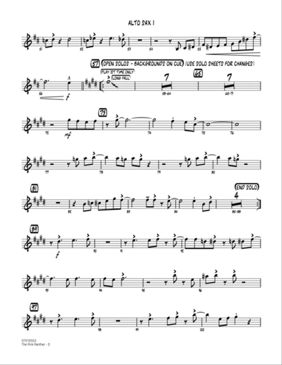 The Pink Panther (arr. Mike Tomaro) - Alto Sax 1 Jazz Ensemble scores gallery preview page 2