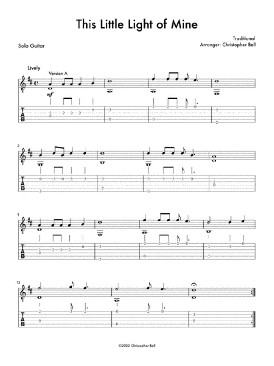 This Little Light of Mine (Solo Guitar) Guitar Tablature scores gallery preview page 1