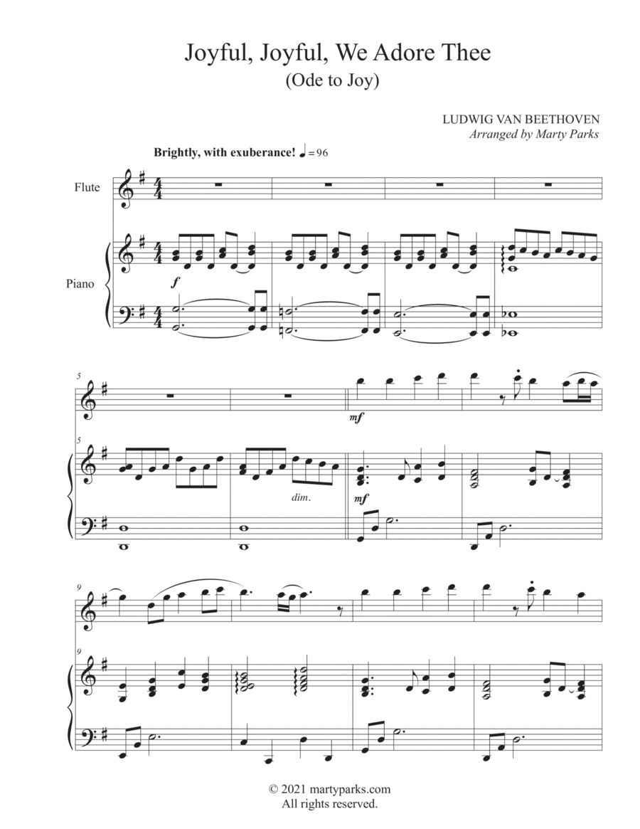 Joyful, Joyful, We Adore Thee (Flute-Piano) Flute Solo scores gallery preview page 1