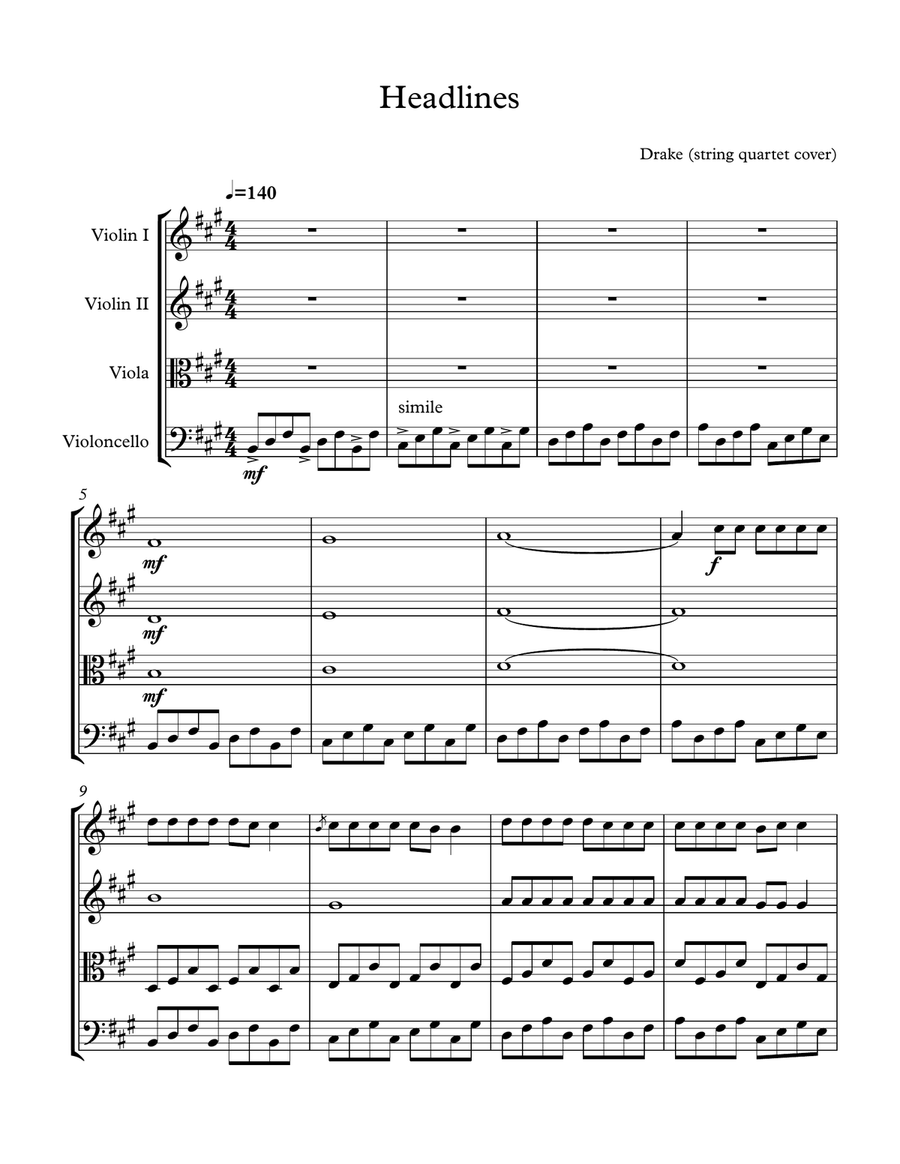 Headlines String Quartet scores gallery preview page 1
