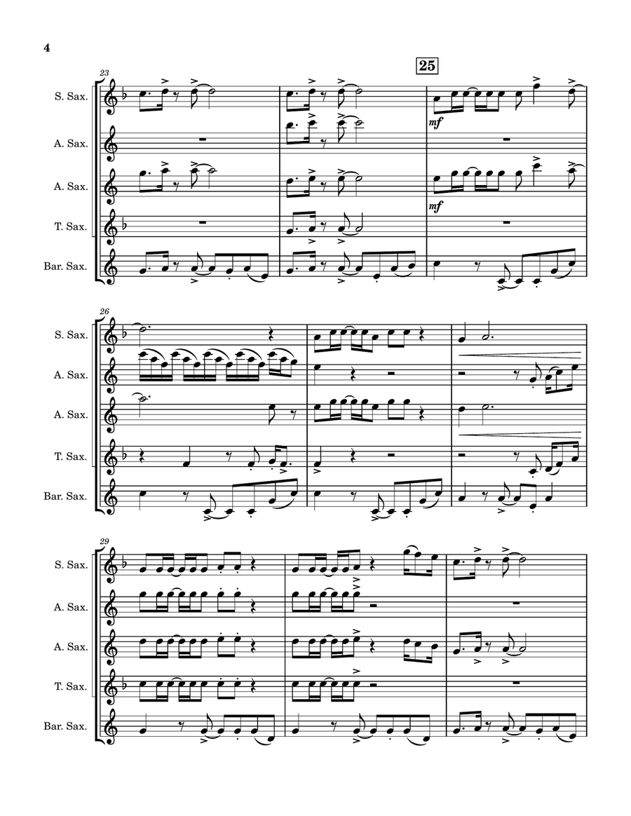 Dancing Queen Saxophone Quintet scores gallery preview page 5