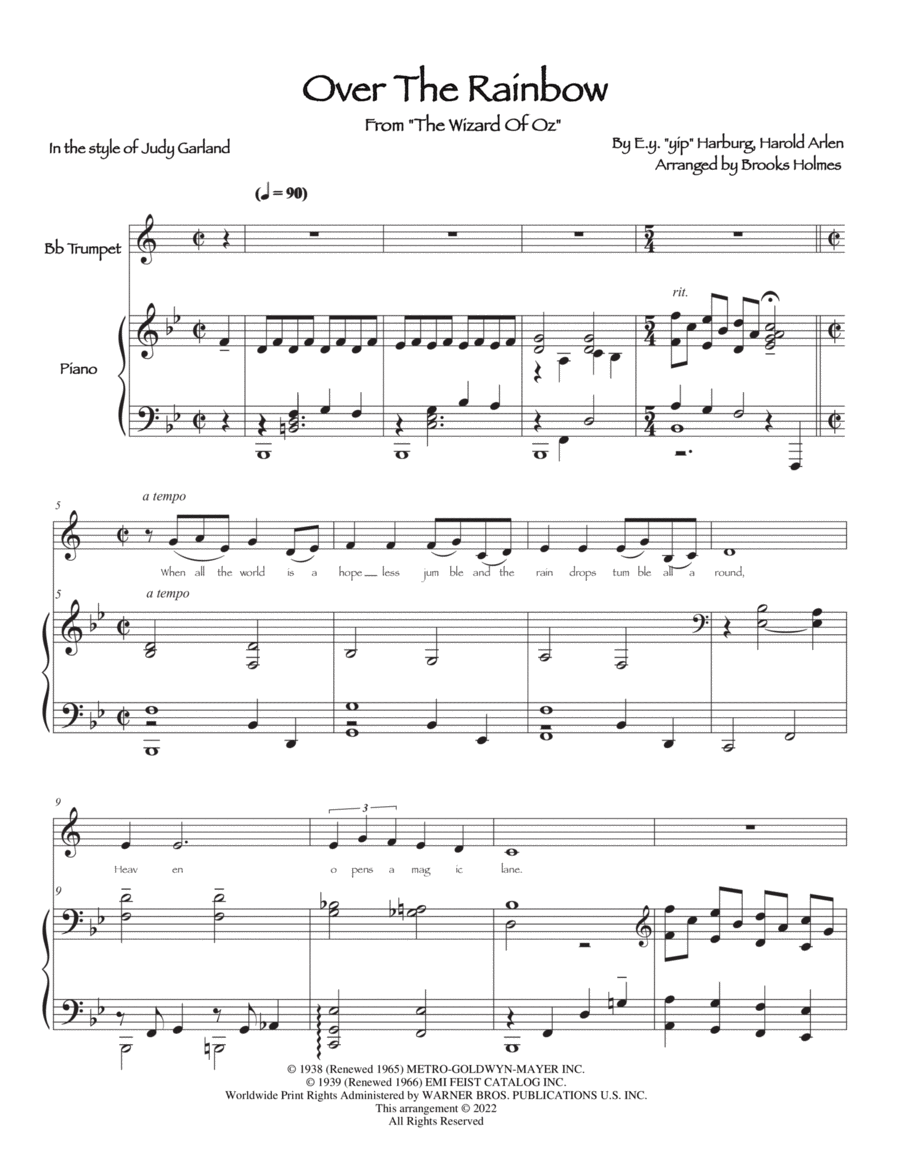 Over The Rainbow B-Flat Trumpet scores gallery preview page 1