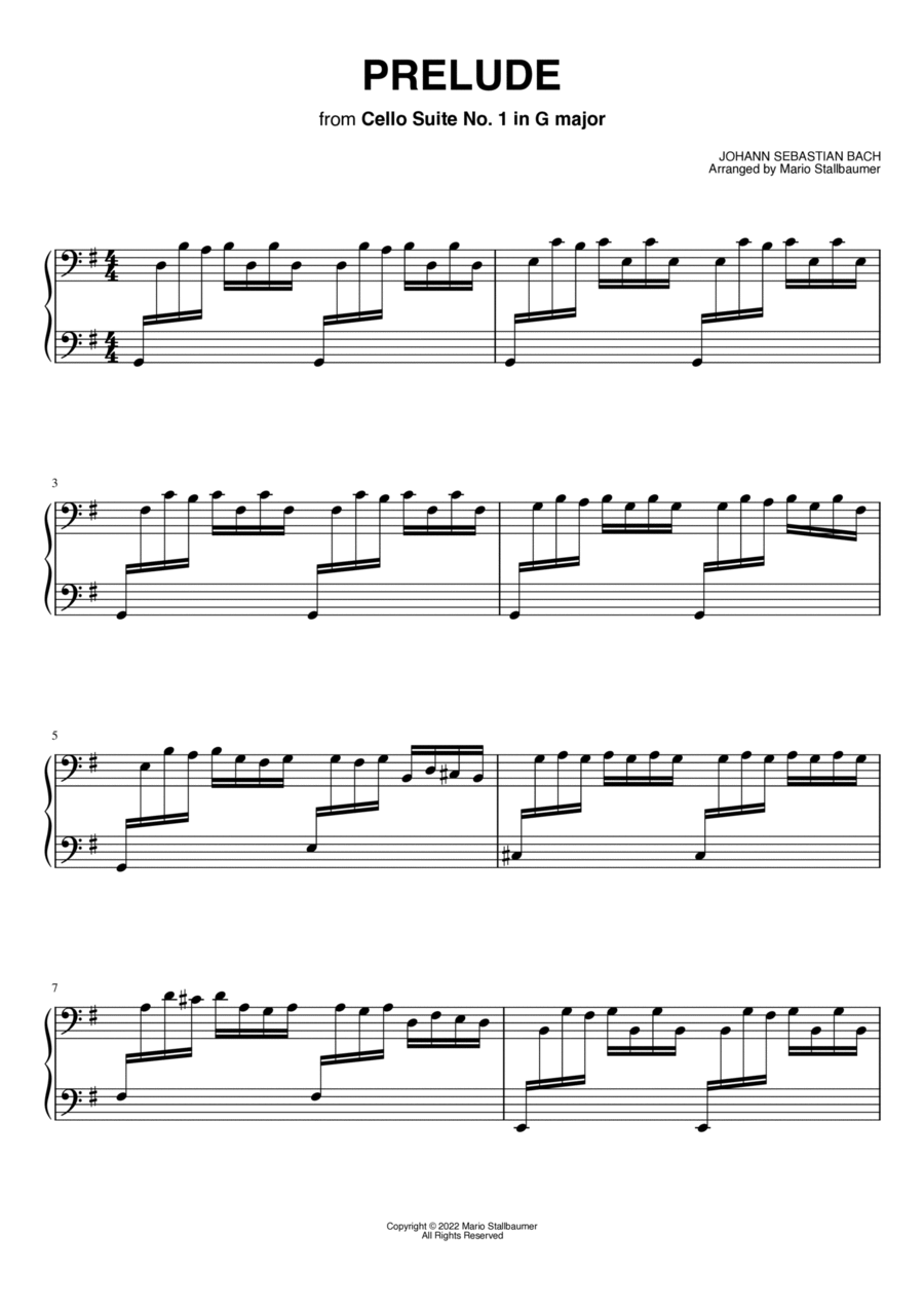 Prelude from Cello Suite No. 1 in G major (BWV 1007) Piano Solo scores gallery preview page 1