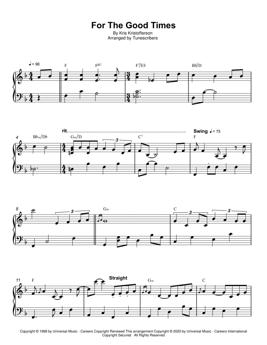 For The Good Times For The Good Times Piano Solo scores gallery preview page 1