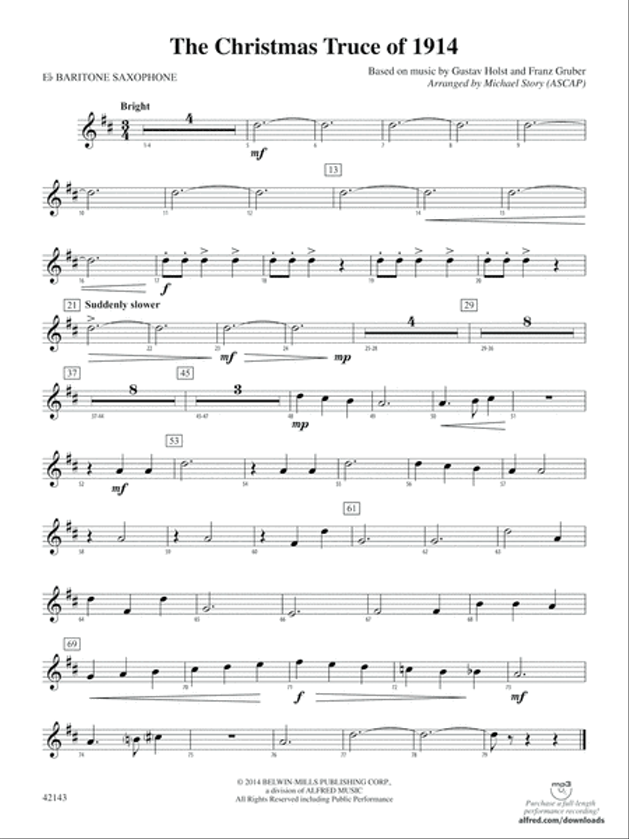 The Christmas Truce of 1914: E-flat Baritone Saxophone Concert Band scores gallery preview page 1