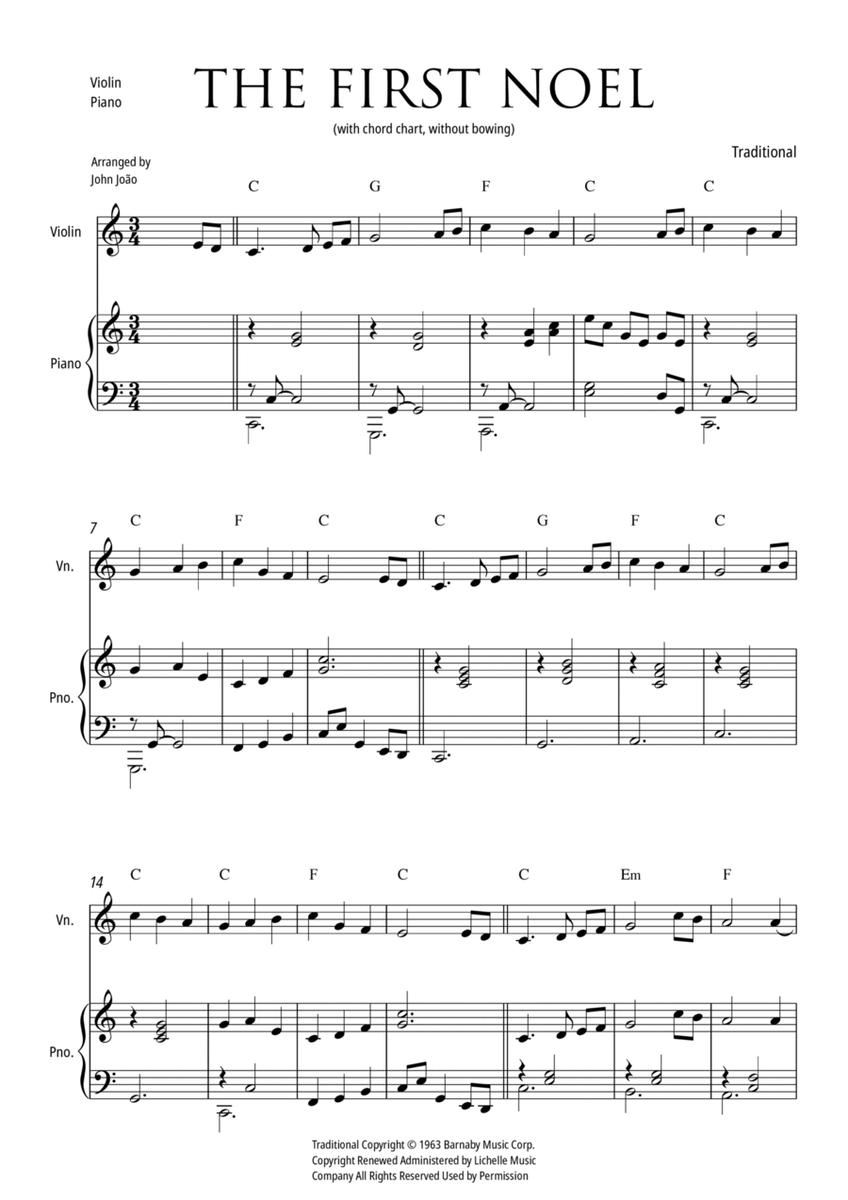 The First Noel (Violin and Piano, with Chord Chart and without Bowing) image number null