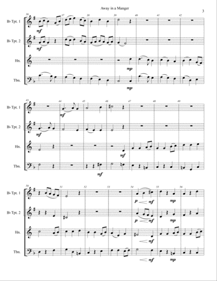 Away in a Manger: Fantasy on Tunes by James Murray and William Kirkpatrick (Brass Quartet) Brass Quartet scores gallery preview page 6