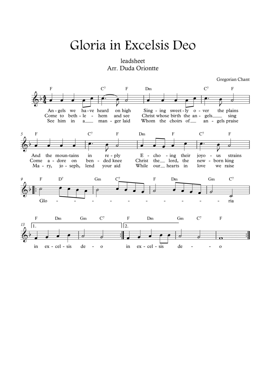 Gloria in excelsis Deo (F major - with lyrics) Easy Piano scores gallery preview page 1