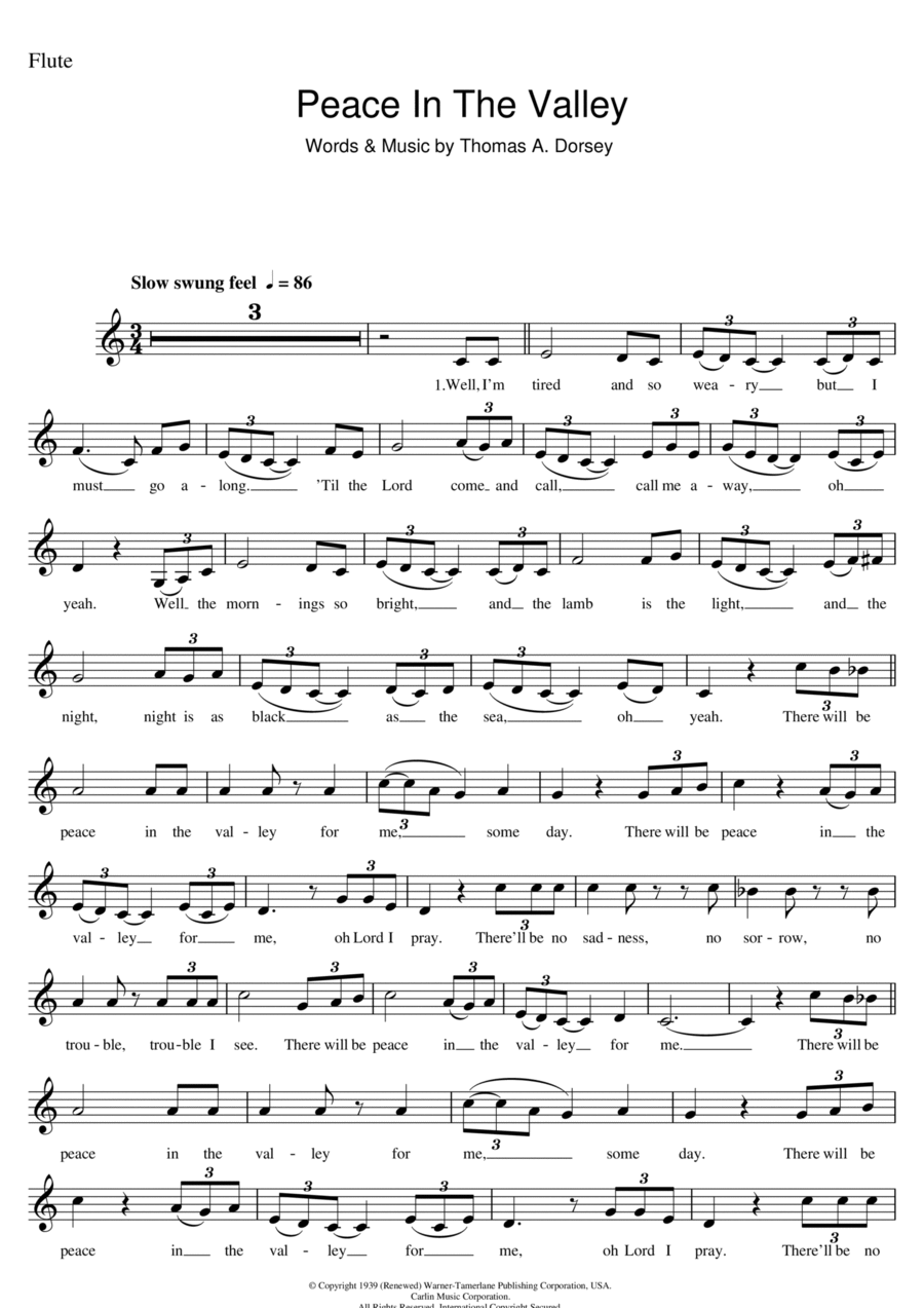 (There'll Be) Peace In The Valley (For Me) Piano scores gallery preview page 1