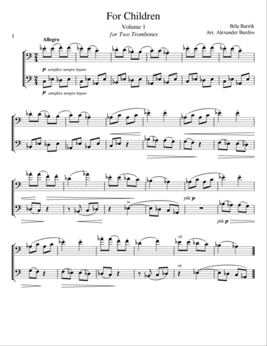 For Children - Book 1 (Trombone Duet) Trombone Duet scores gallery preview page 2