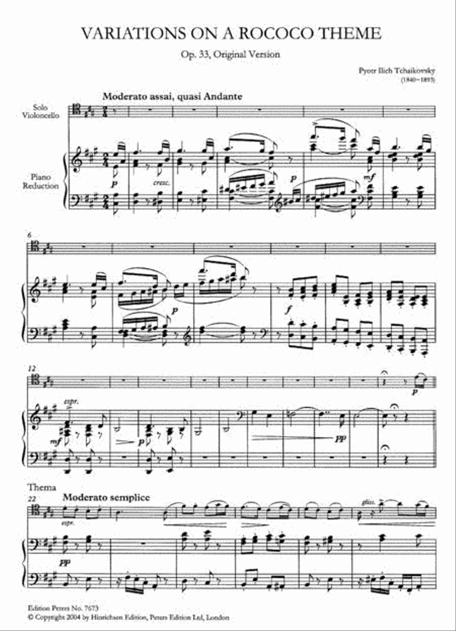 Variations on a Rococo Theme (orginal version) Piano Accompaniment scores gallery preview page 2